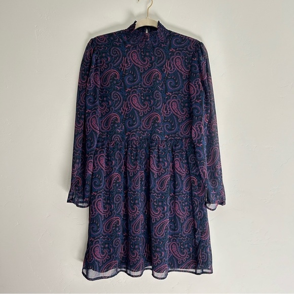 Modcloth Dresses & Skirts - ModCloth Pink Navy Black and Gold Paisley Mini Dress Long Sleeves Size Small